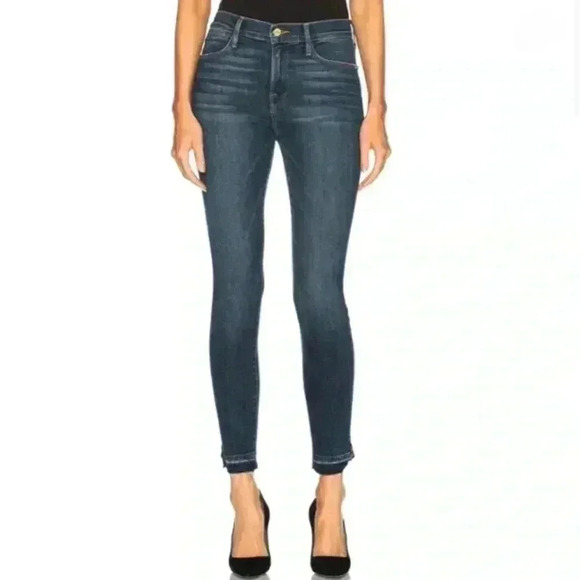 {Frame} "Le High Skinny" Slim Straight Leg Frayed Hem Stretch Denim Jeans - Picture 1 of 5
